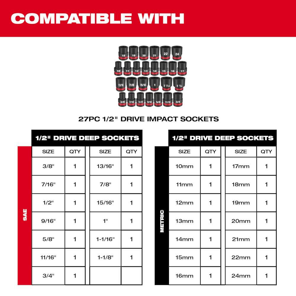 SHOCKWAVE Impact Duty Socket 1/2 Dr 27pc Tray Only 49-66-6834