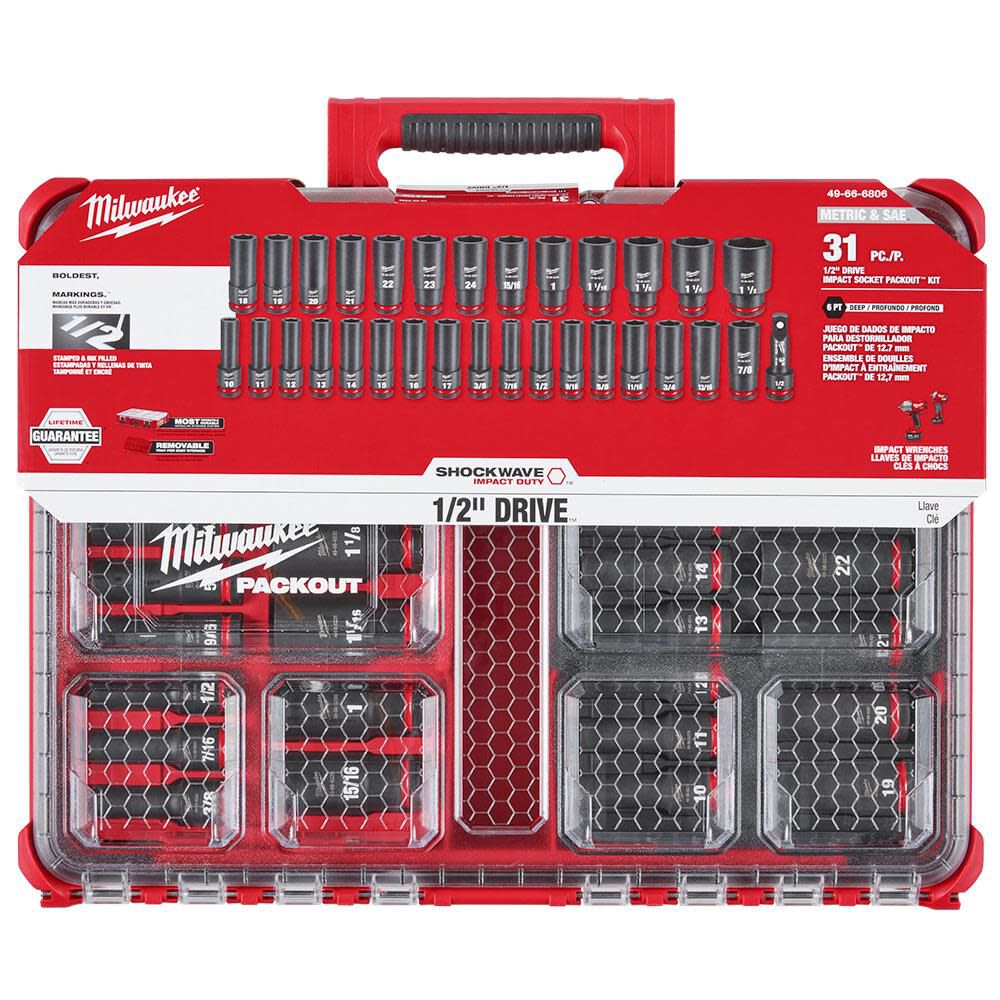 SHOCKWAVE Impact Duty Socket 1/2 Dr SAE/MM PACKOUT Set 31pc 49-66-6806