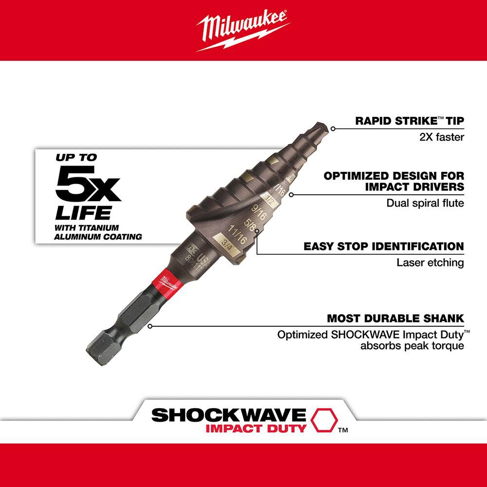 SHOCKWAVE Impact Duty Step Bit #3 3/16 - 3/4 in. 48-89-9243