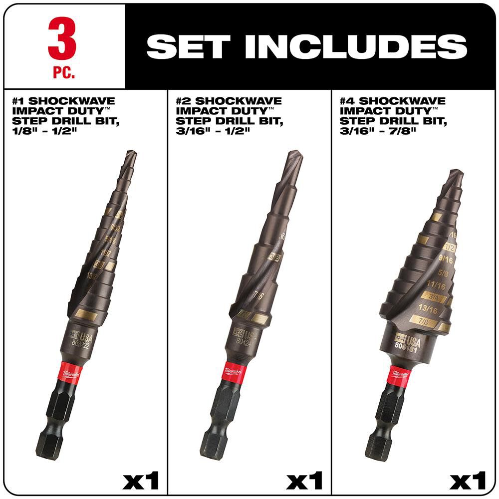 SHOCKWAVE Impact Duty Step Bit 3pc Set (#1 #2 #4) 48-89-9254