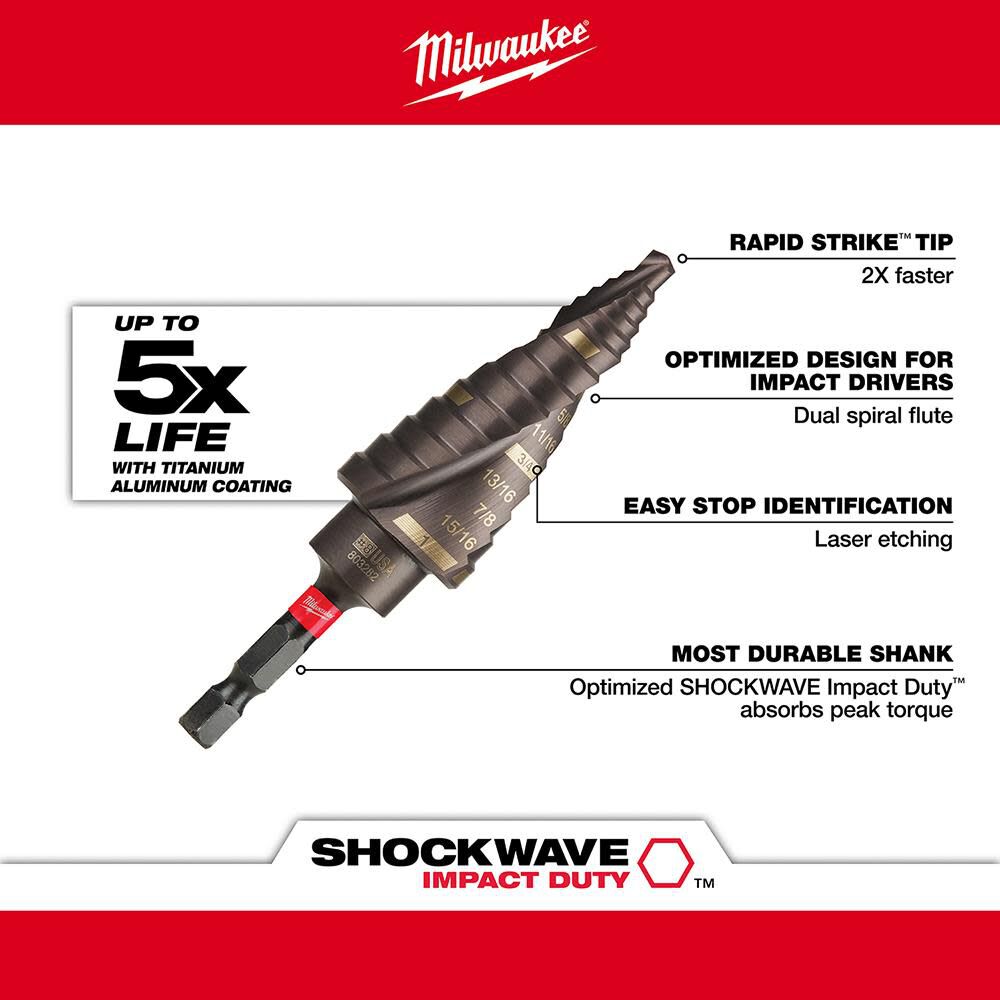 SHOCKWAVE Impact Duty Step Bit #8 1/8 - 1 in. 48-89-9248