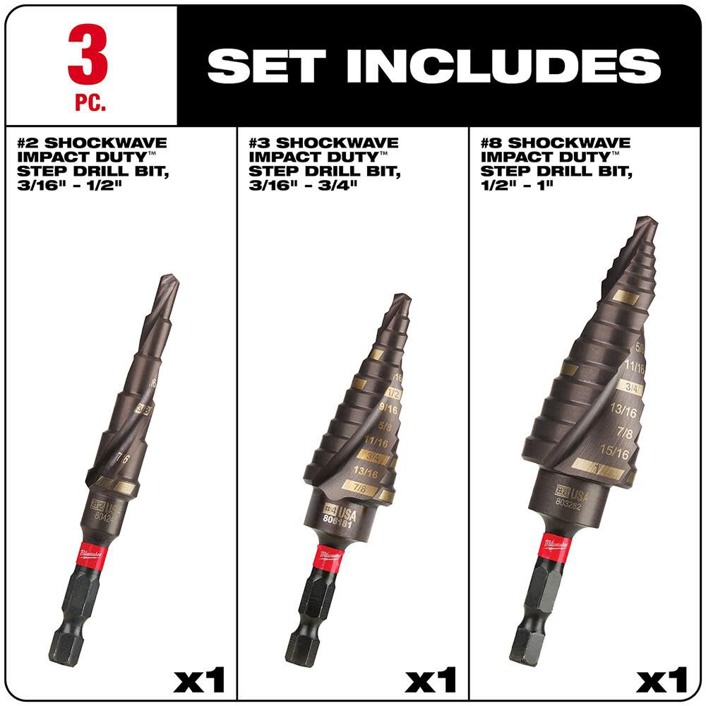 SHOCKWAVE Impact Duty Step Bit Mechanical Set (#2 #3 #8) 48-89-9256