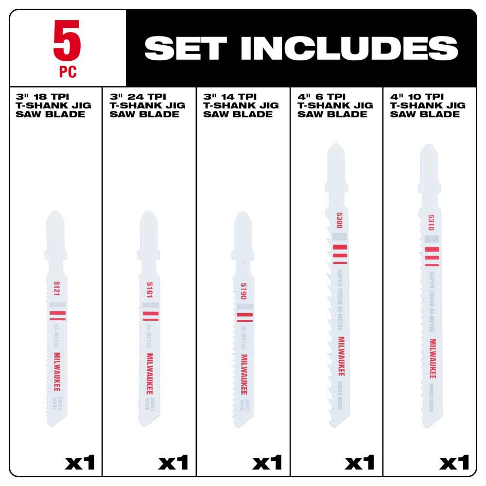 T-Shank Wood and Metal Jig Saw Blade Set 5pc 49-22-1178