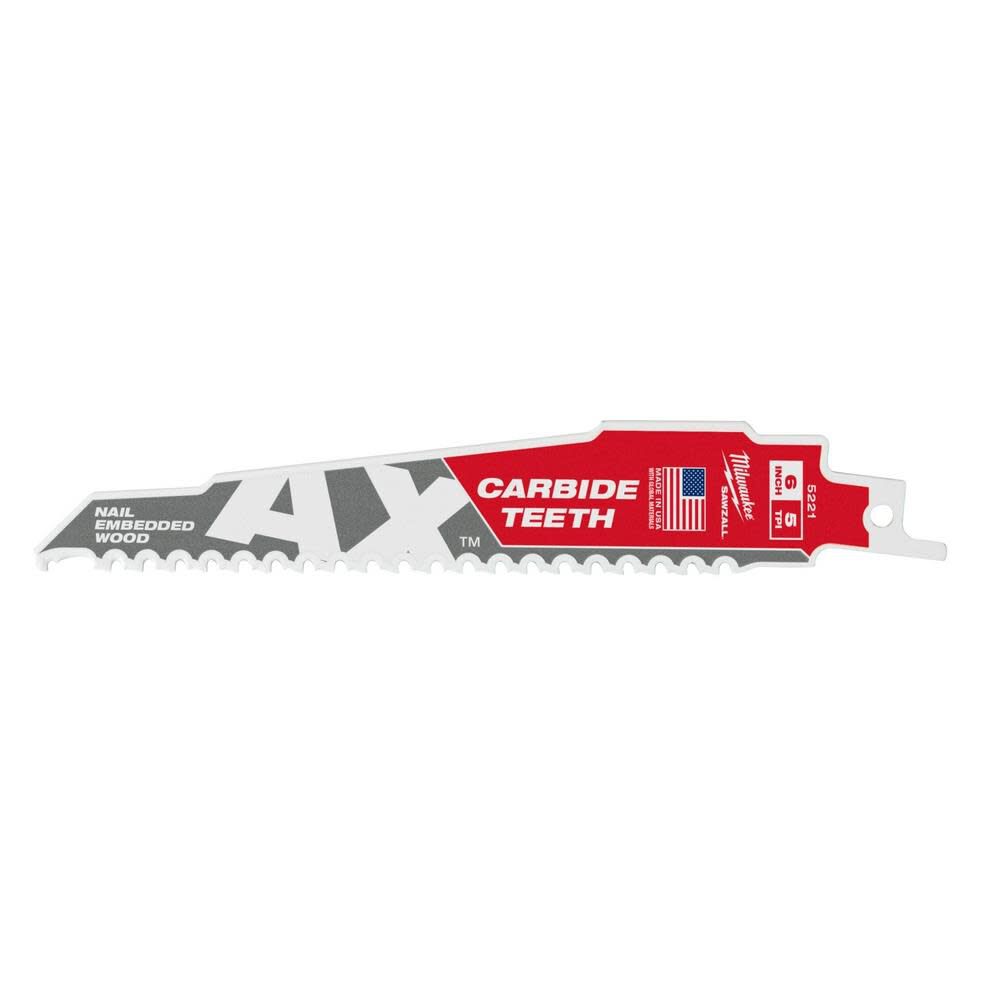 The Ax with Carbide Teeth SAWZALL Blade 6 in. 5T 5PK 48-00-5521