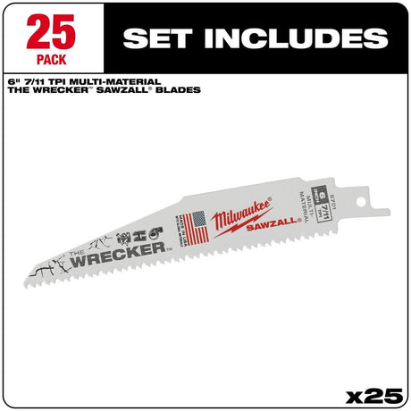 The Wrecker Multi-Material SAWZALL Blade 6 in. 7/11TPI 25PK 48-00-8701