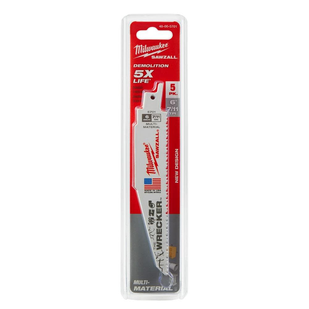 The Wrecker Multi-Material SAWZALL Blade 6 In. 7/11TPI 5 pk 48-00-5701