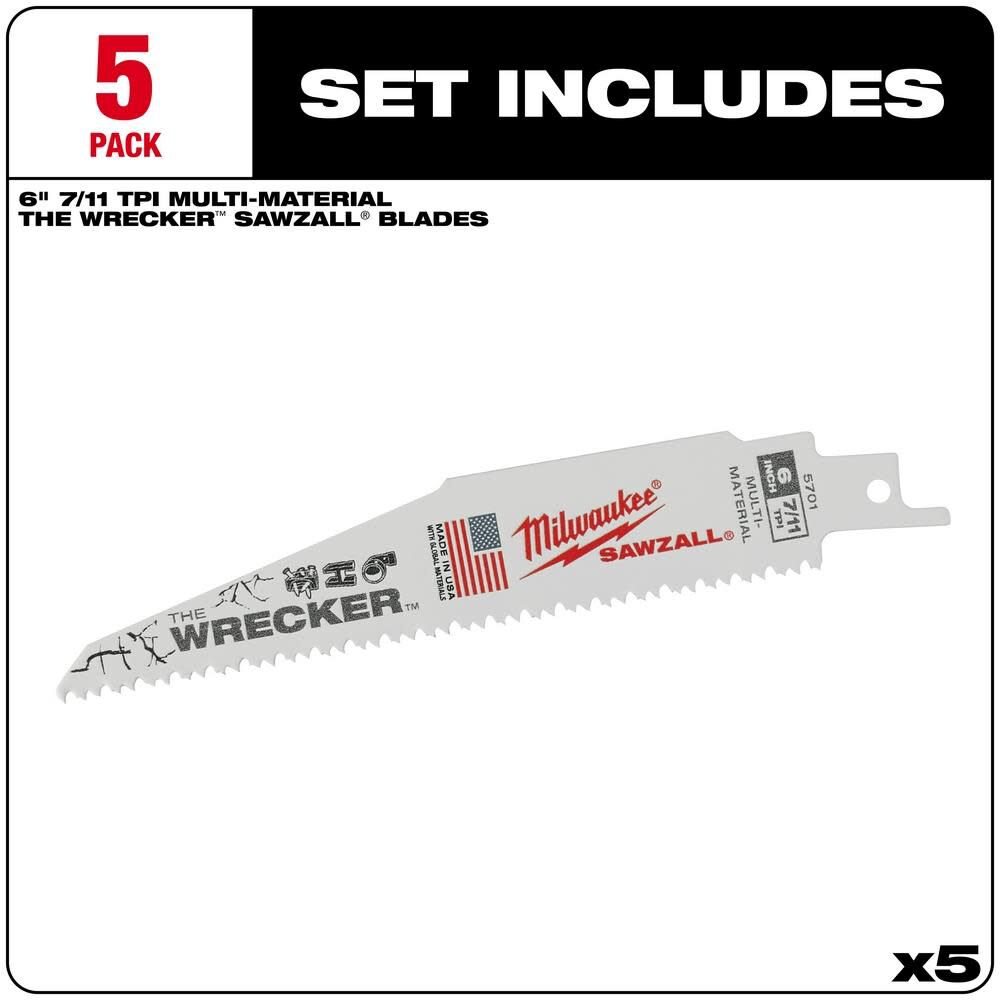 The Wrecker Multi-Material SAWZALL Blade 6 In. 7/11TPI 5 pk 48-00-5701