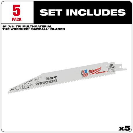 The Wrecker Multi-Material SAWZALL Blade 9 In. 7/11TPI 5 pk 48-00-5706