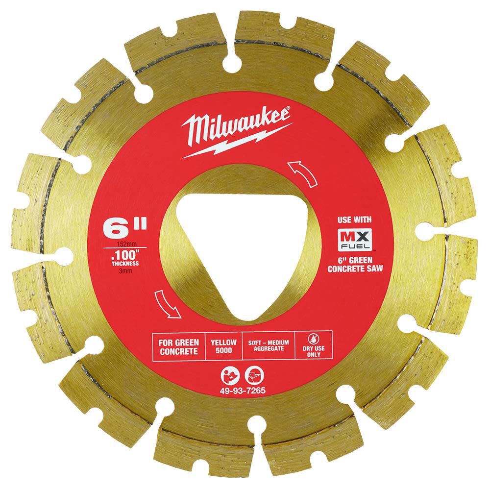 Yellow 6 in x .100 in Diamond Blade for Green Concrete 49-93-7265