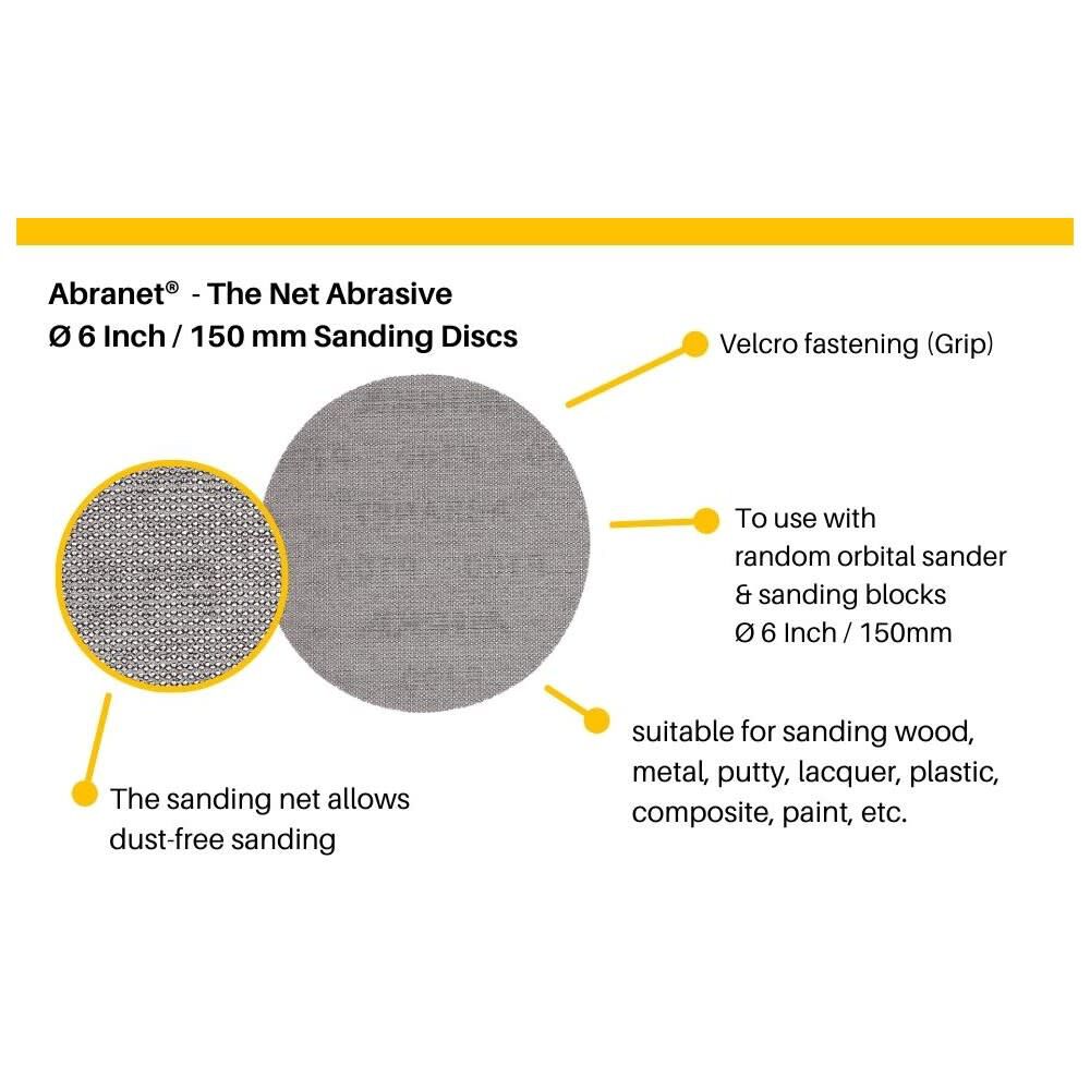 Abranet 6in 180 Grit Mesh Grip Sanding Disc 10pk 9A-241-180RP