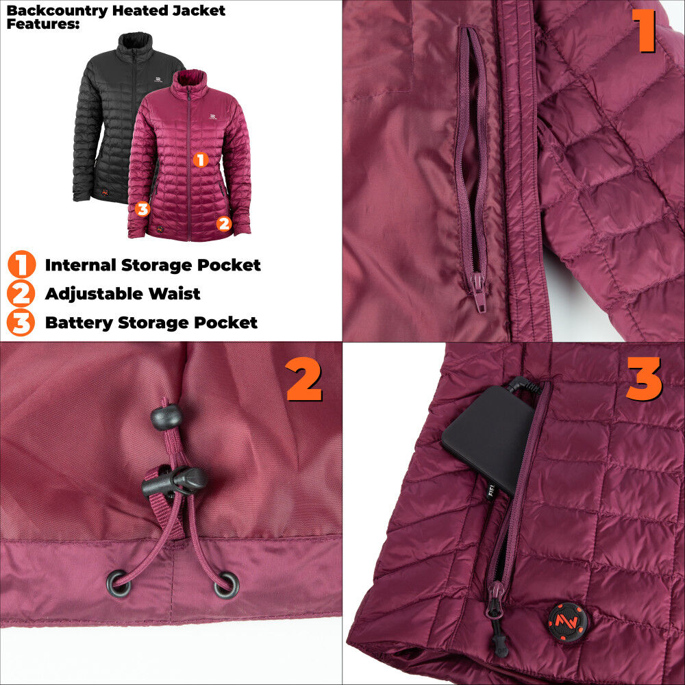 Warming Backcountry Heated Jacket Women's 7.4 Volt Burgandy Medium MWWJ04310320