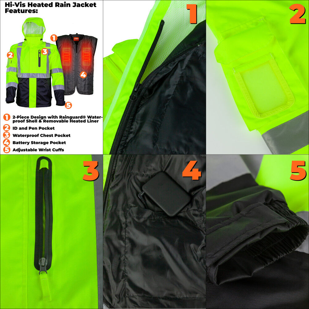 7.4V Bluetooth Fieldsheer Heated Rain Jacket Mens Hi-Vis Lime MWMJ16100