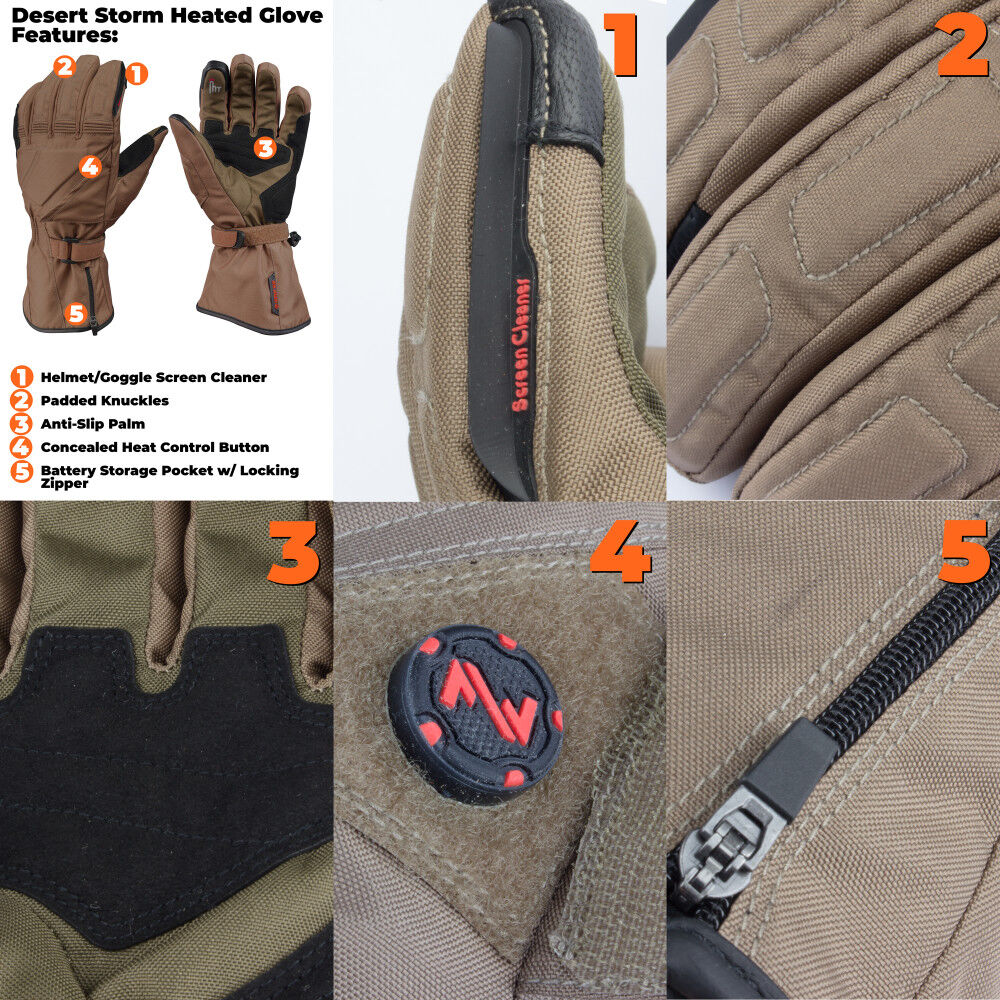 Warming Desert Storm Heated Gloves Unisex 7.4 Volt Coyote XS MWUG12330120