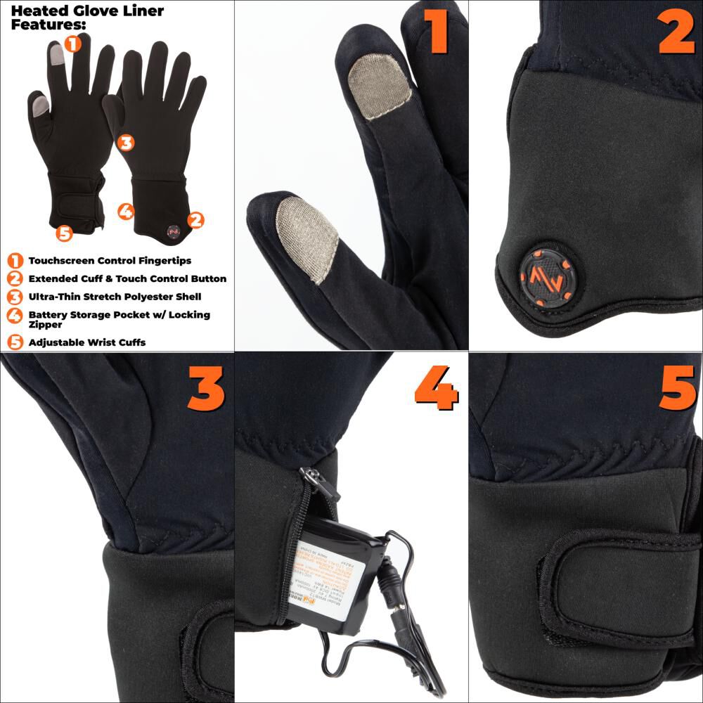 Warming Heated Gloves Liner Unisex 7.4 Volt Black 2X MWUG06010620