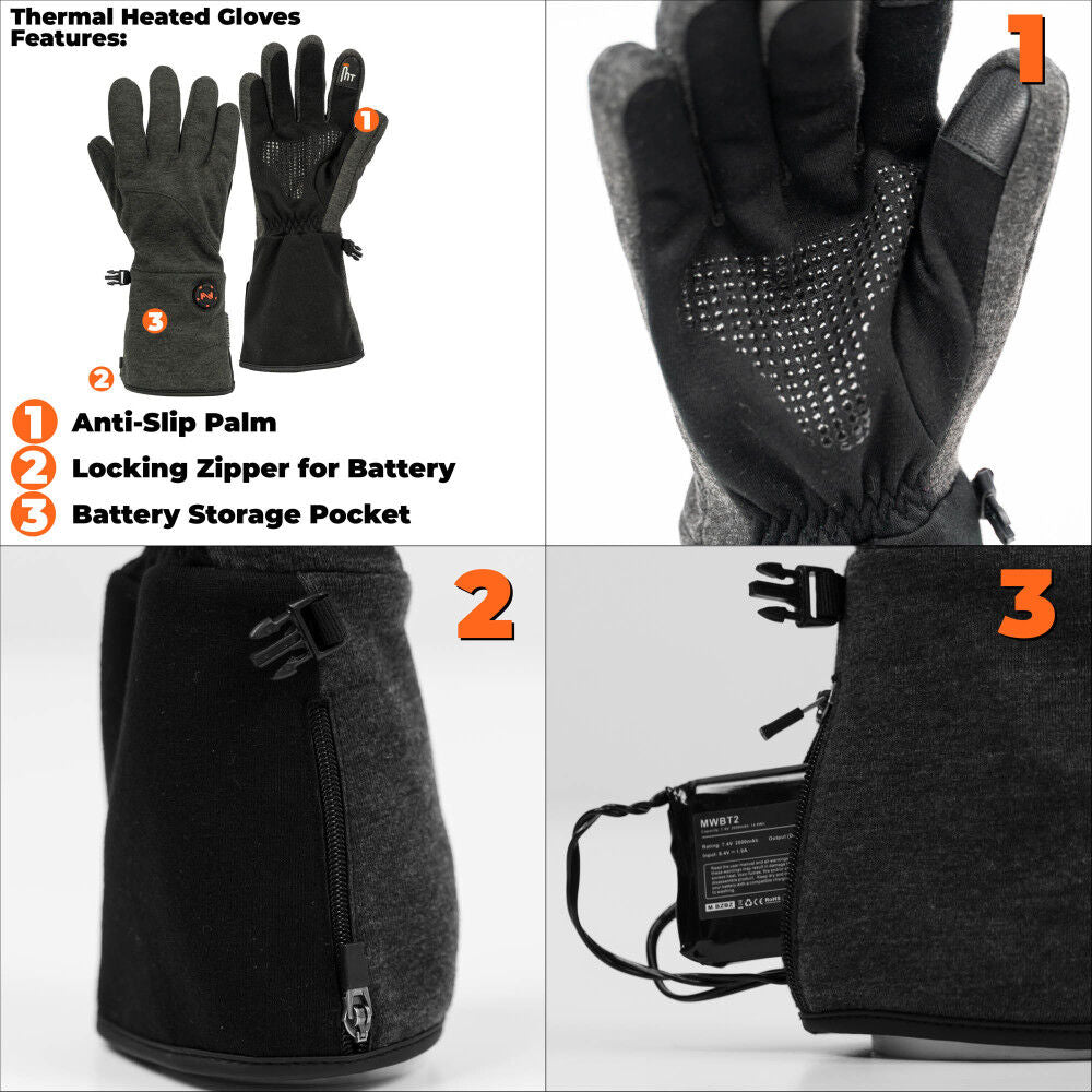 Warming Thermal Heated Gloves Unisex 7.4V Black 3XL MWUG20010721