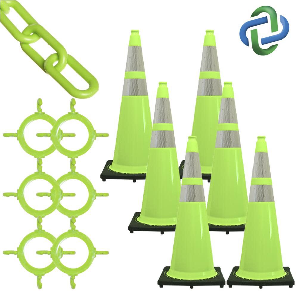 28in Safety Green Reflective Traffic Cone and Chain Kit 93277-6