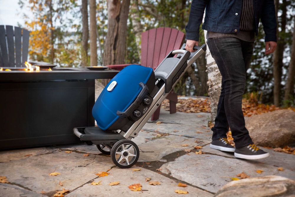 TravelQ 285X Portable Propane Gas Grill with Scissor Cart Blue TQ285X-BL-1