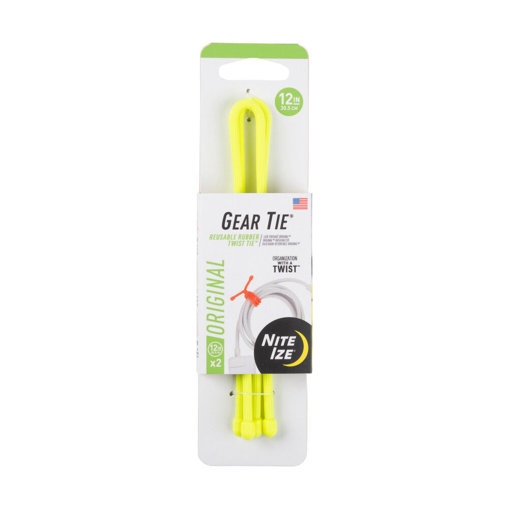 Gear Tie Reusable Rubber Twist Tie 12in 2 Pk Neon Yellow GT12-33-2R3