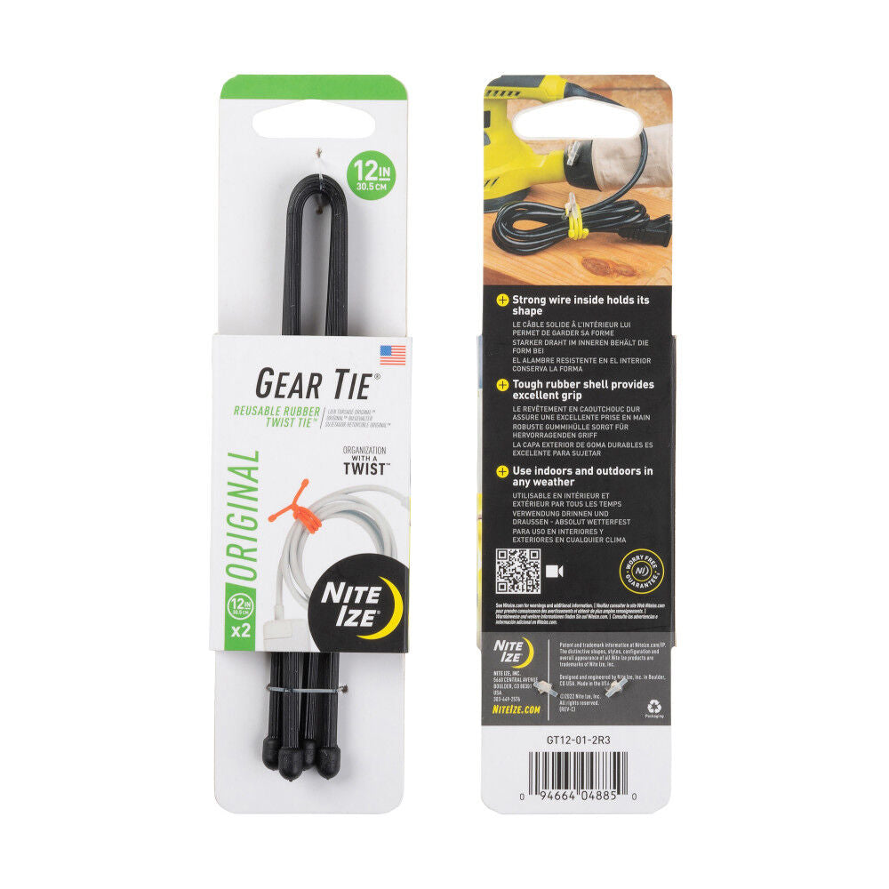 Ize Gear Tie Reusable Rubber Twist Tie 12in 2pk Black GT12-01-2R3