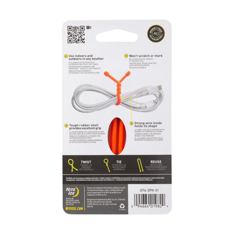 Ize Gear Tie Reusable Rubber Twist Tie 6in 2pk Br. Orange GT6-2PK-31