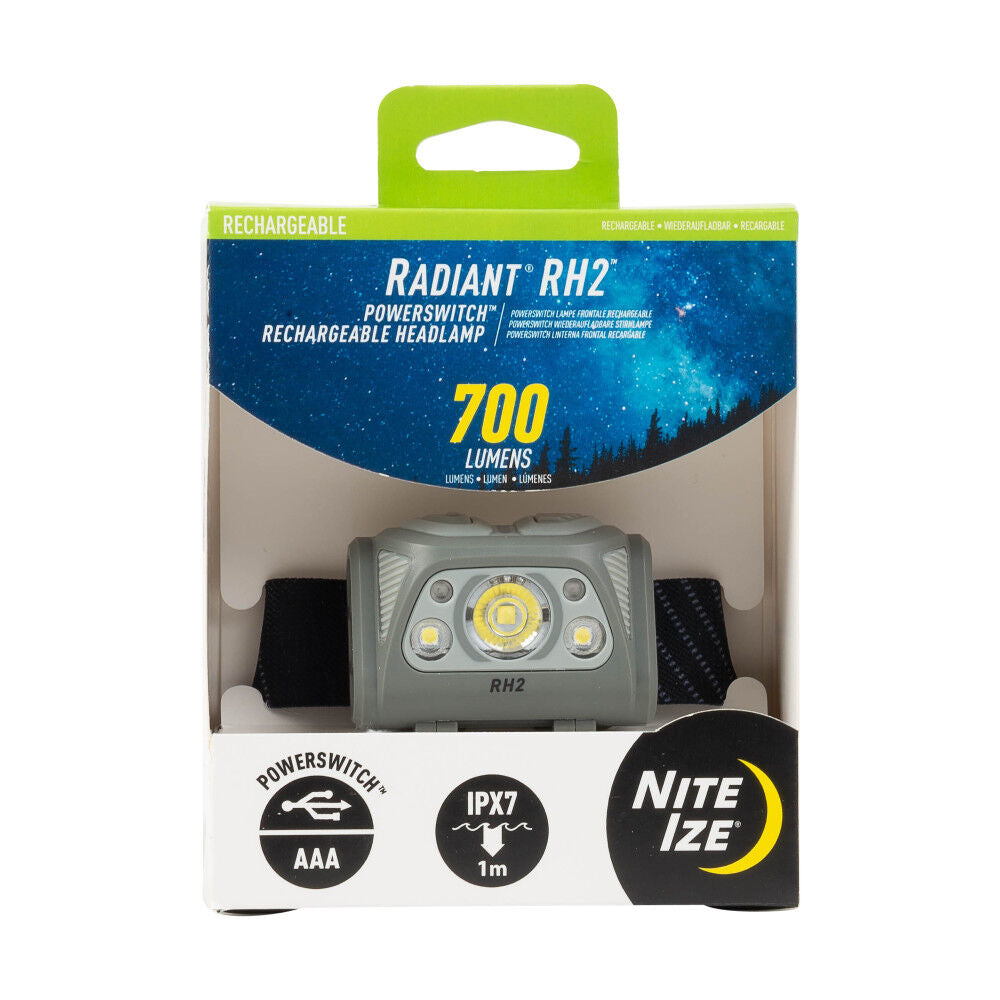 Radiant RH2 PowerSwitch Rechargeable Headlamp Black/Grey RH2-09-R8