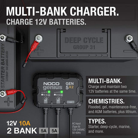 Battery Charger 12V 2 Bank 10A On Board GEN5X2