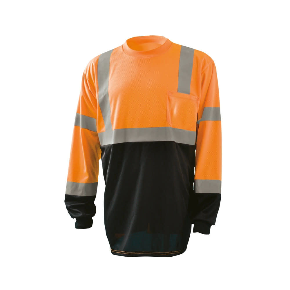 Hi-Vis Orange Black Bottom Wicking Birdseye Shirt Long Sleeve 2X LUX-LSETPBK-O2X