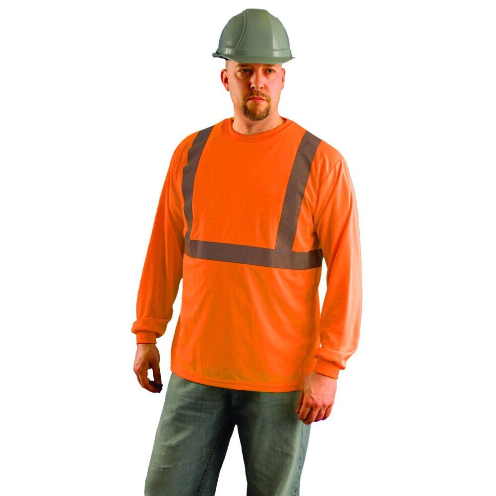 Hi-Vis Orange Class 2 Classic Wicking Birdseye T-Shirt Long Sleeve 2X LUX-LSET2B-O2X