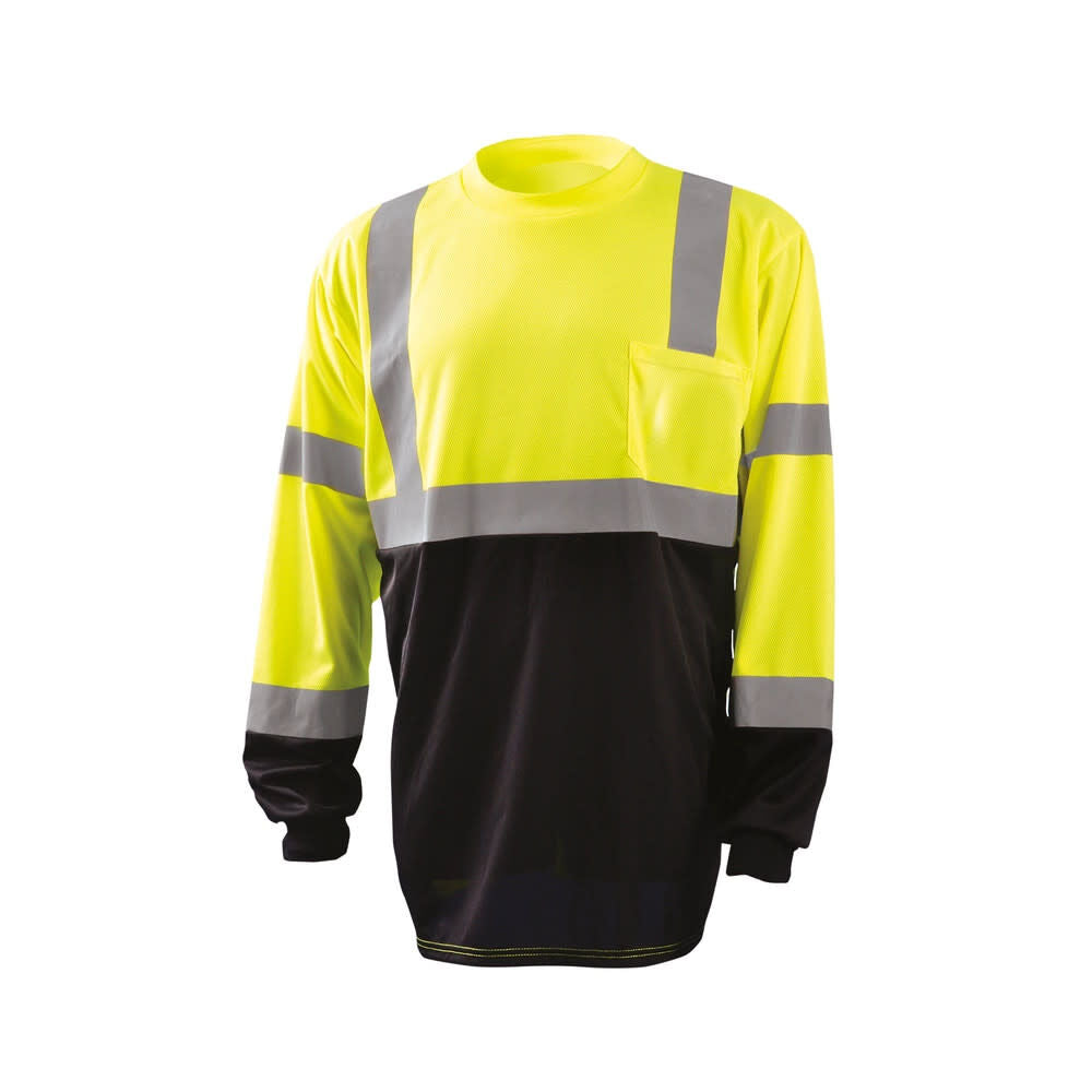 Hi-Vis Yellow Black Bottom Wicking Birdseye Shirt Long Sleeve 4X LUX-LSETPBK-Y4X