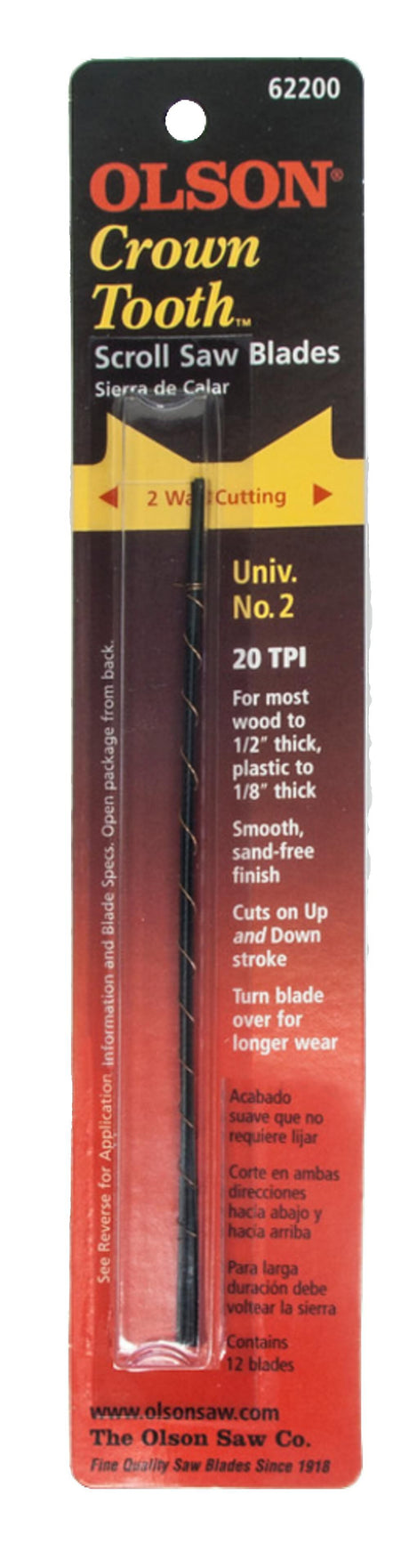 #2 Crown Tooth Scroll Saw Blades 20 TPI CT62200