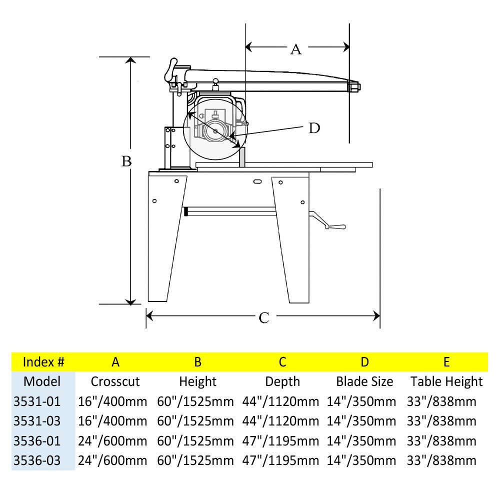 14 In. 1 Phase Heavy Duty Radial Arm Saw 3536-01