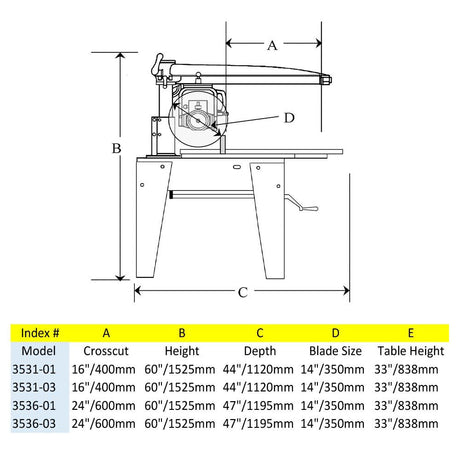 14 In. 3 Phase Heavy Duty Radial Arm Saw 3536-03