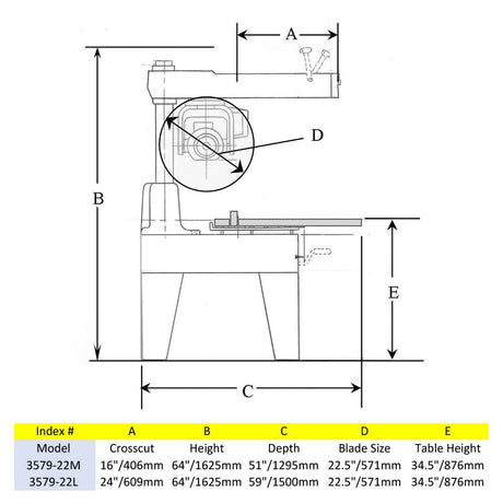 22.5 In. Super Duty 3 Phase Metal Cutting Radial Arm Saw 3579-22L