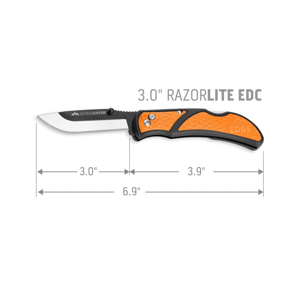 RazorLite EDC Folding Knife Orange 3in with 4 Blades RLB30-30C