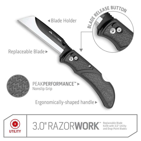 RazorWork Folding Knife Gray 3in with 3 Blades RW30-60C