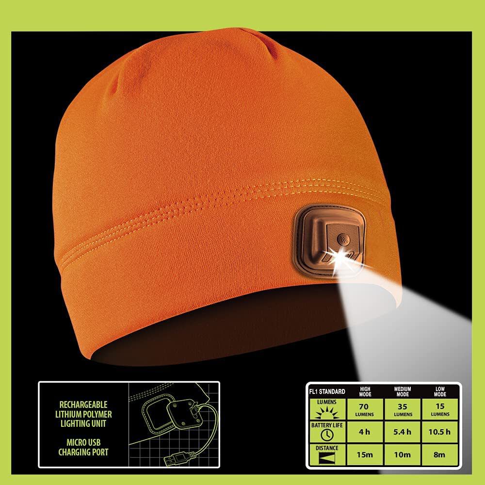 POWERCAP HCL Beanie Blaze Orange LED Rechargeable HLBR-9541