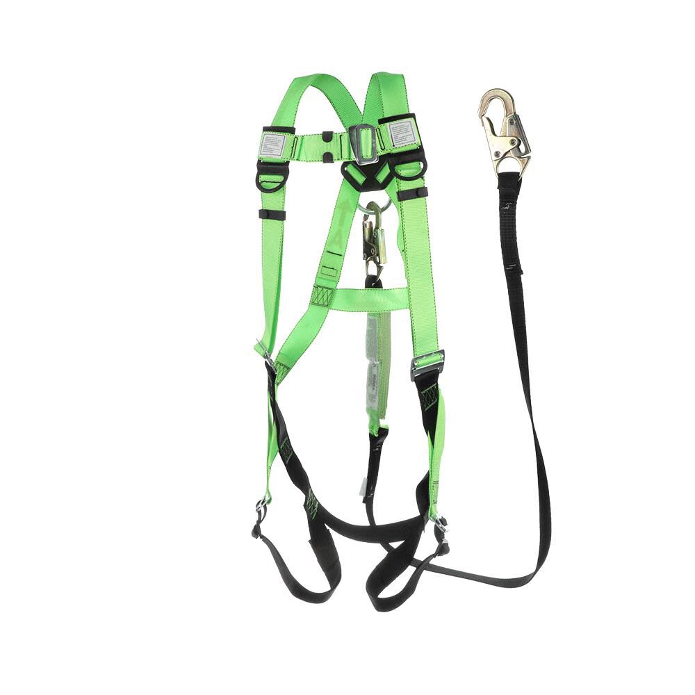 Adjustable Full Body Safety Harness 6 Ft. Shock Absorbent Lanyard with Snap Hook Compliance Kit Green Universal Fit V8252366