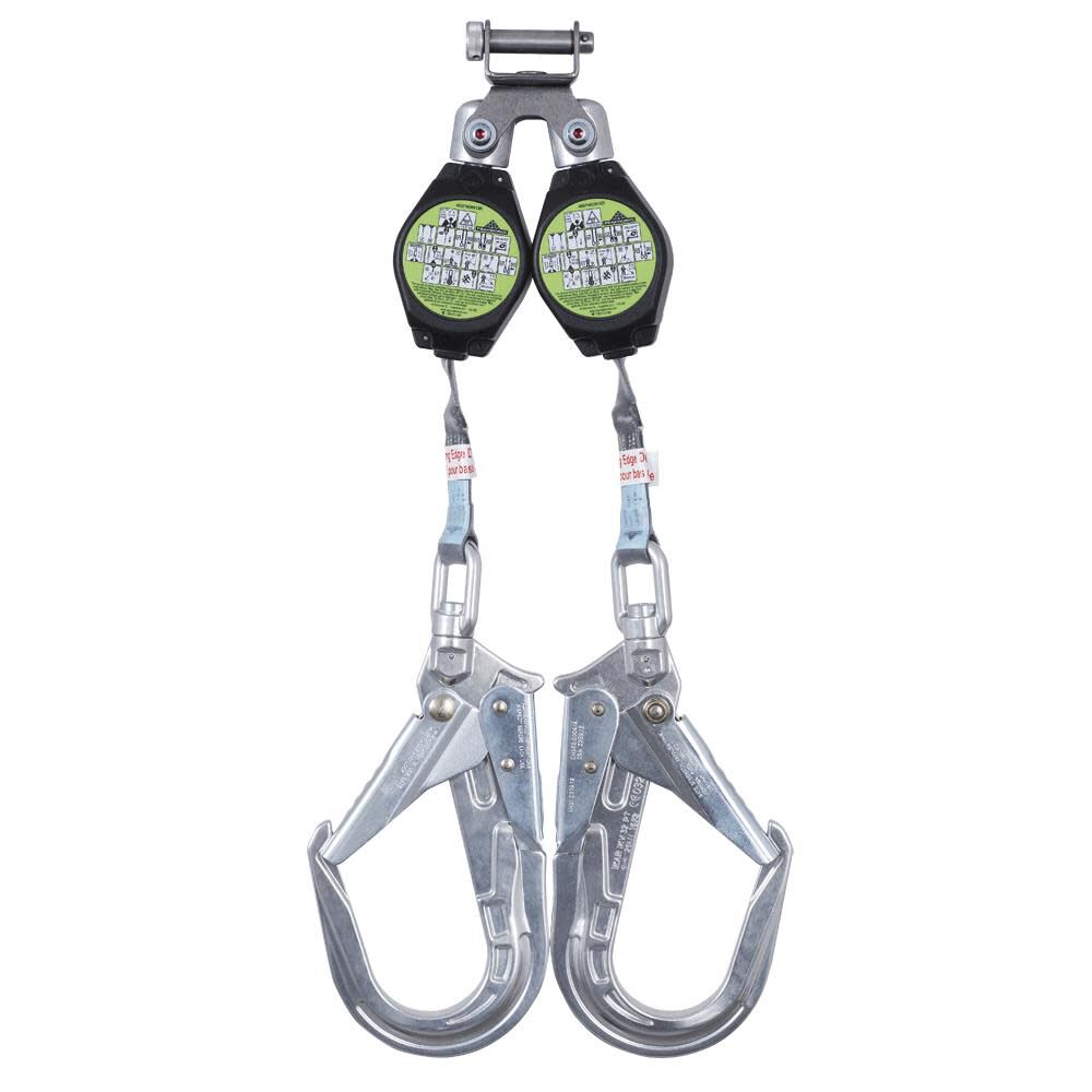 Dual Self-Retracting Lifeline Fall Protection Twin Leg SRL with Webbing 2 Form Hooks 6 Ft. Length Black V845526006LE