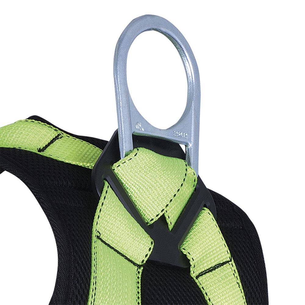 Full Body Padded Safety Harness with Back Support 5-Point Adjustment Fall Indicator Back D-Ring Stab Lock Leg Buckles Hi-Vis Green/Black Universal Fit V8006100