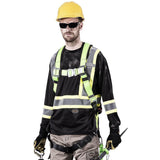 Full Body Padded Safety Harness with Back Support 5-Point Adjustment Fall Indicator Back D-Ring Stab Lock Leg Buckles Hi-Vis Green/Black Universal Fit V8006100