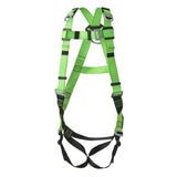 Full Body Safety Harness 5-Point Adjustment with Fall Indicator Back and Shoulder D-Rings Pass Thru Leg Buckles Hi-Vis Green/Black Universal Fit V8002030