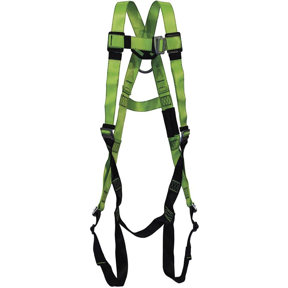 Full Body Safety Harness 5-Point Adjustment with Fall Indicator Back D-Ring Pass Thru Leg Buckles Hi-Vis Green/Black Universal Fit V8002000