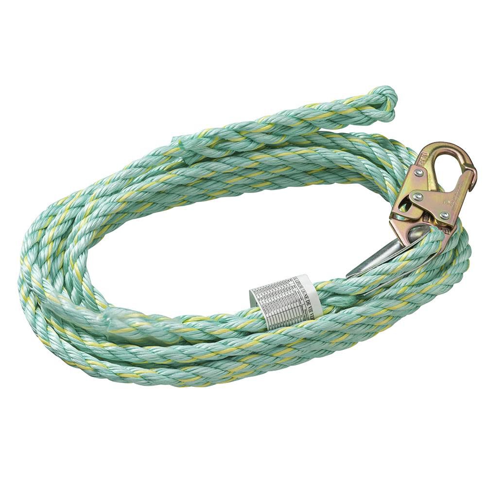 Standard Vertical Lifeline Rope with Back Splice and Snap Hook 100 Ft. L. White V84084100