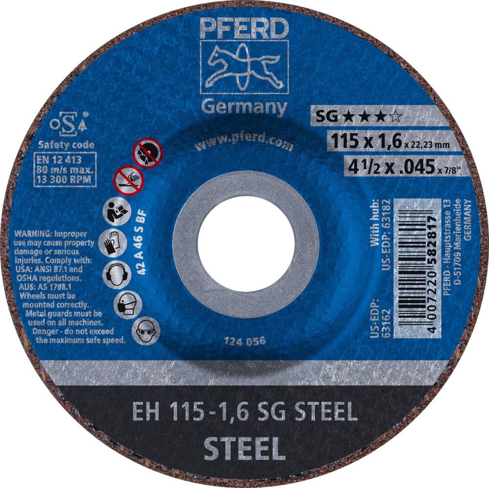 4-1/2in x .045in Cut-Off Wheel 7/8in A.H. - SG STEEL - Type 27 63162