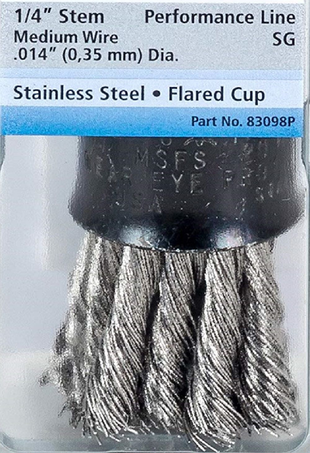 P.O.P. 1in Knot Wire End Brush - Flared Cup - .014 SS Wire 1/4in Shank 83098P