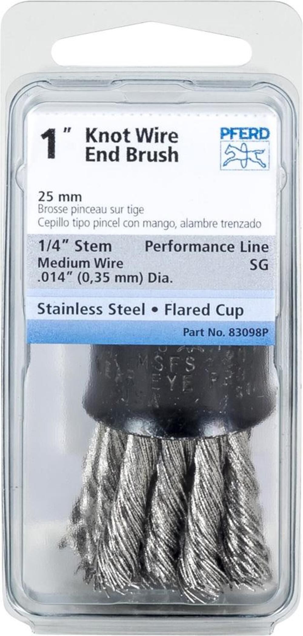 P.O.P. 1in Knot Wire End Brush - Flared Cup - .014 SS Wire 1/4in Shank 83098P