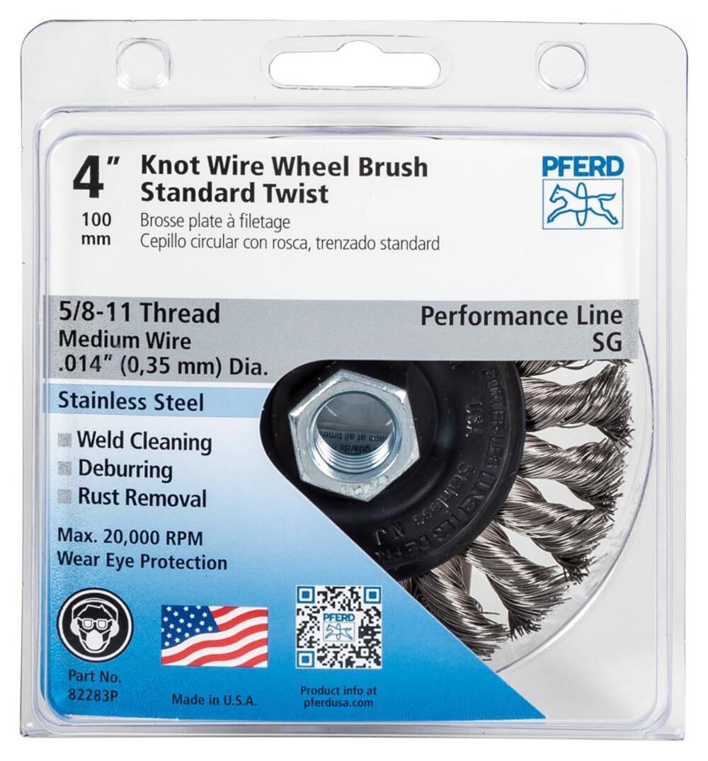 P.O.P. 4in Standard Twist Knot Wheel - .014 SS Wire 5/8-11 Thread 82283P