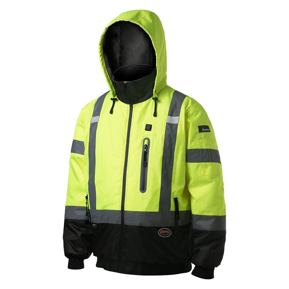 Heated Safety Bomber Jacket with Detachable Hood Waterproof, 300D Nano Tech V1210160U-4XL