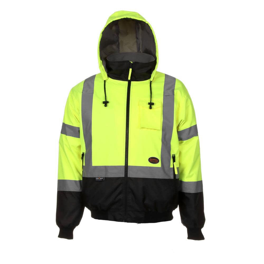 Oxford Polyester Safety Bomber Jacket with Detachable Hood Waterproof PU-Coated V1130460U-L