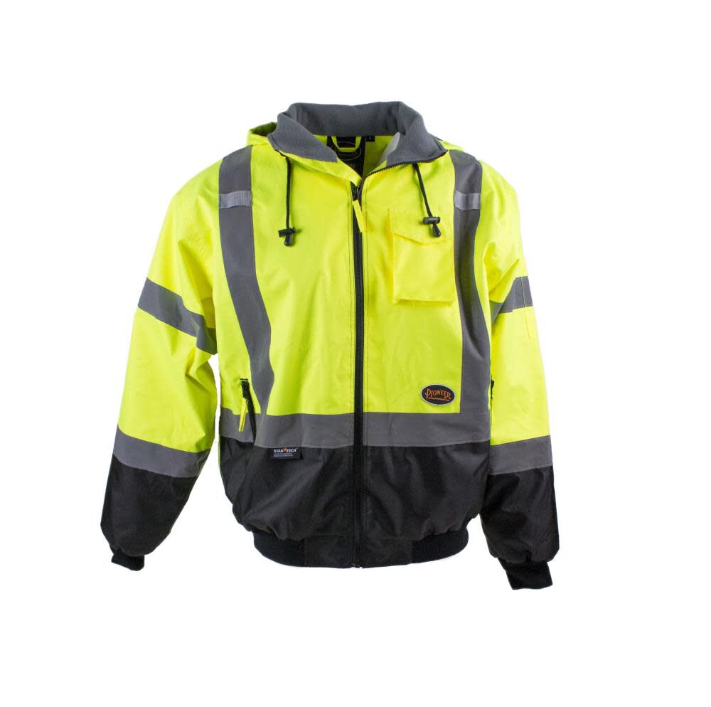 Waterproof Safety Bomber Jacket with Detachable Hood, Reflective Tape, Yellow, 3XL V1130460U-3XL